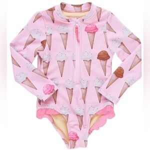 Pink chicken Ice Cream Cone Print Pink long sleeve swim suit 4Y